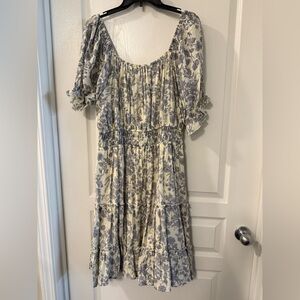 Blue Floral Print Women's Dress